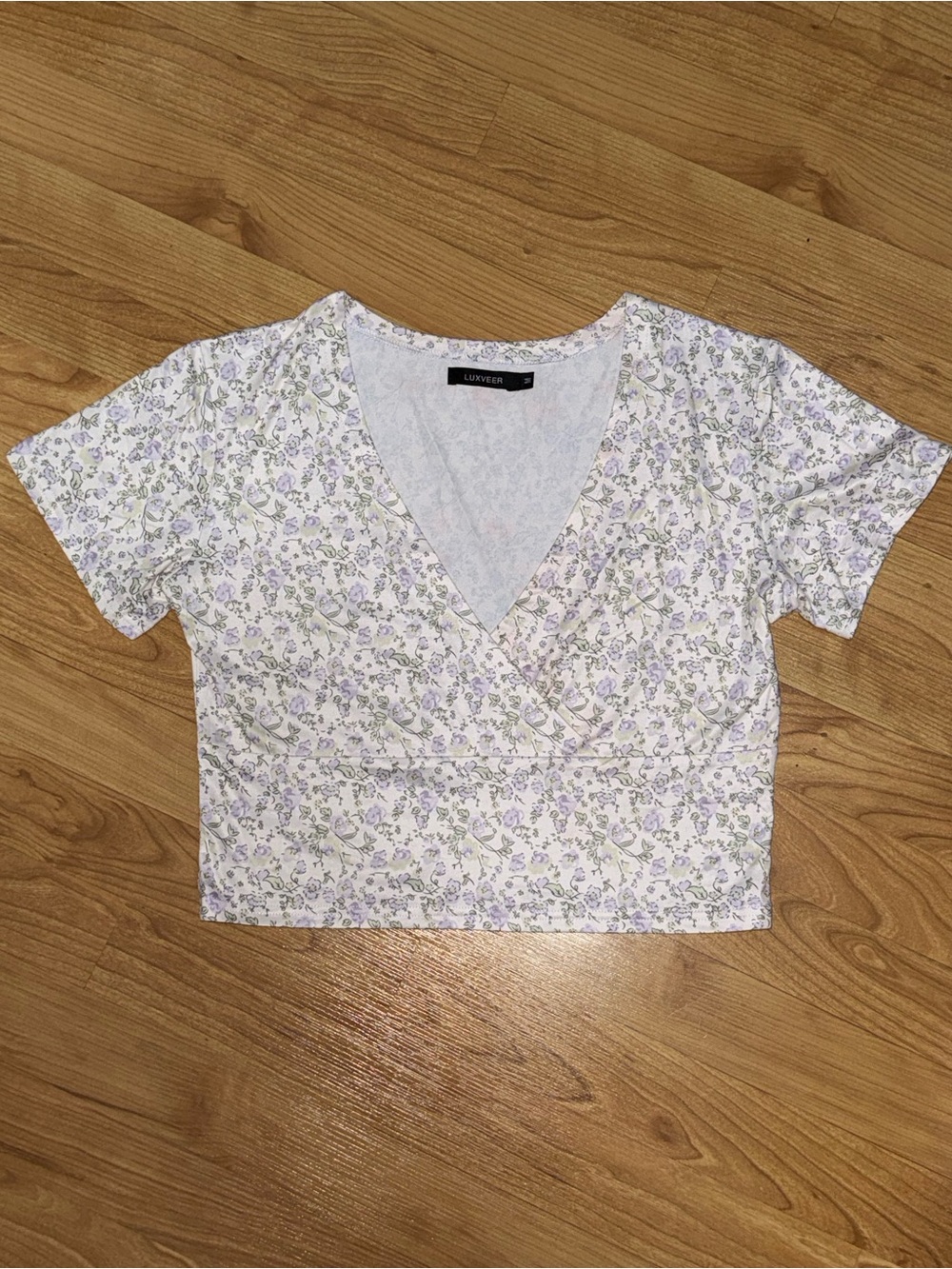 Luxveer Lavender Floral Wrap-Style Crop Top